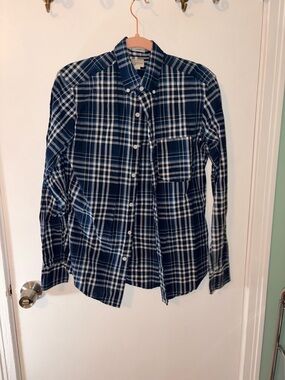 J. Crew Navy and White Plaid Button-Down Shirt NWOT Men’s Small Slim